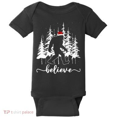 Believe Bigfoot Light Santa Squatch Christmas Tree Pajamas Baby Bodysuit