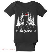 Believe Bigfoot Light Santa Squatch Christmas Tree Pajamas Baby Bodysuit thumb 0
