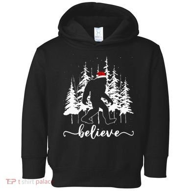 Believe Bigfoot Light Santa Squatch Christmas Tree Pajamas Toddler Hoodie