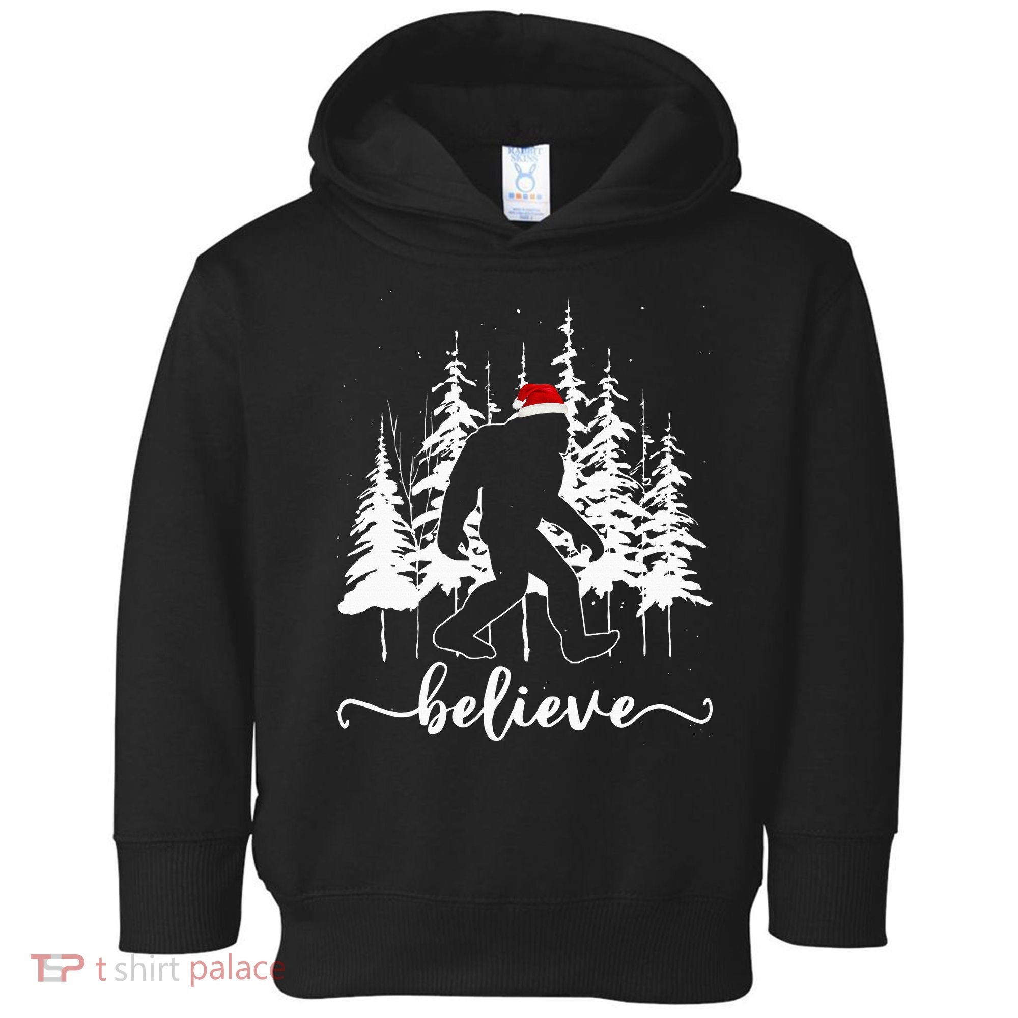Believe Bigfoot Light Santa Squatch Christmas Tree Pajamas Toddler Hoodie