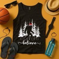 Believe Bigfoot Light Santa Squatch Christmas Tree Pajamas Tank Top thumb 4