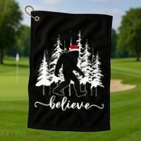 Believe Bigfoot Light Santa Squatch Christmas Tree Pajamas Golf Towel thumb 1