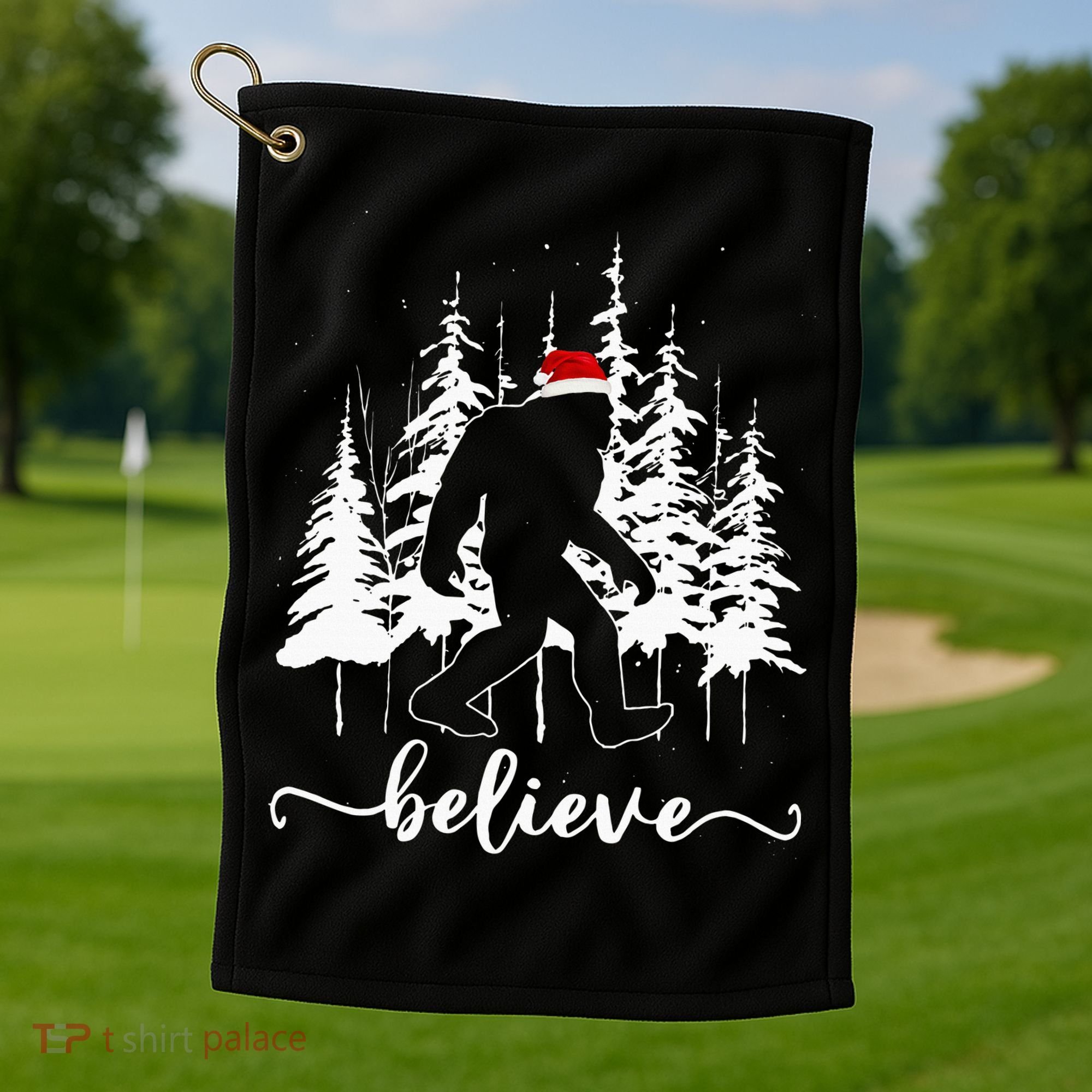 Believe Bigfoot Light Santa Squatch Christmas Tree Pajamas Golf Towel