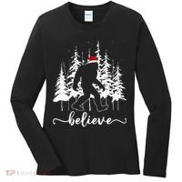 Believe Bigfoot Light Santa Squatch Christmas Tree Pajamas Women's Long Sleeve Shirt thumb 0