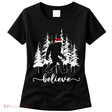 Believe Bigfoot Light Santa Squatch Christmas Tree Pajamas Women's T-Shirt