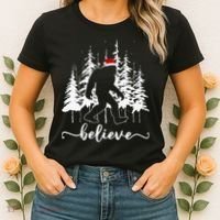 Believe Bigfoot Light Santa Squatch Christmas Tree Pajamas Women's T-Shirt thumb 2