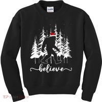 Believe Bigfoot Light Santa Squatch Christmas Tree Pajamas Kids Sweatshirt thumb 0