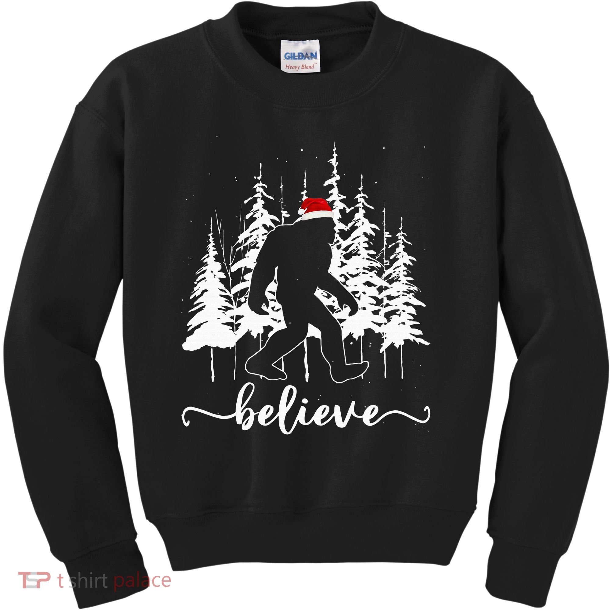 Believe Bigfoot Light Santa Squatch Christmas Tree Pajamas Kids Sweatshirt