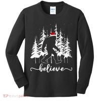 Believe Bigfoot Light Santa Squatch Christmas Tree Pajamas Kids Long Sleeve Shirt thumb 0