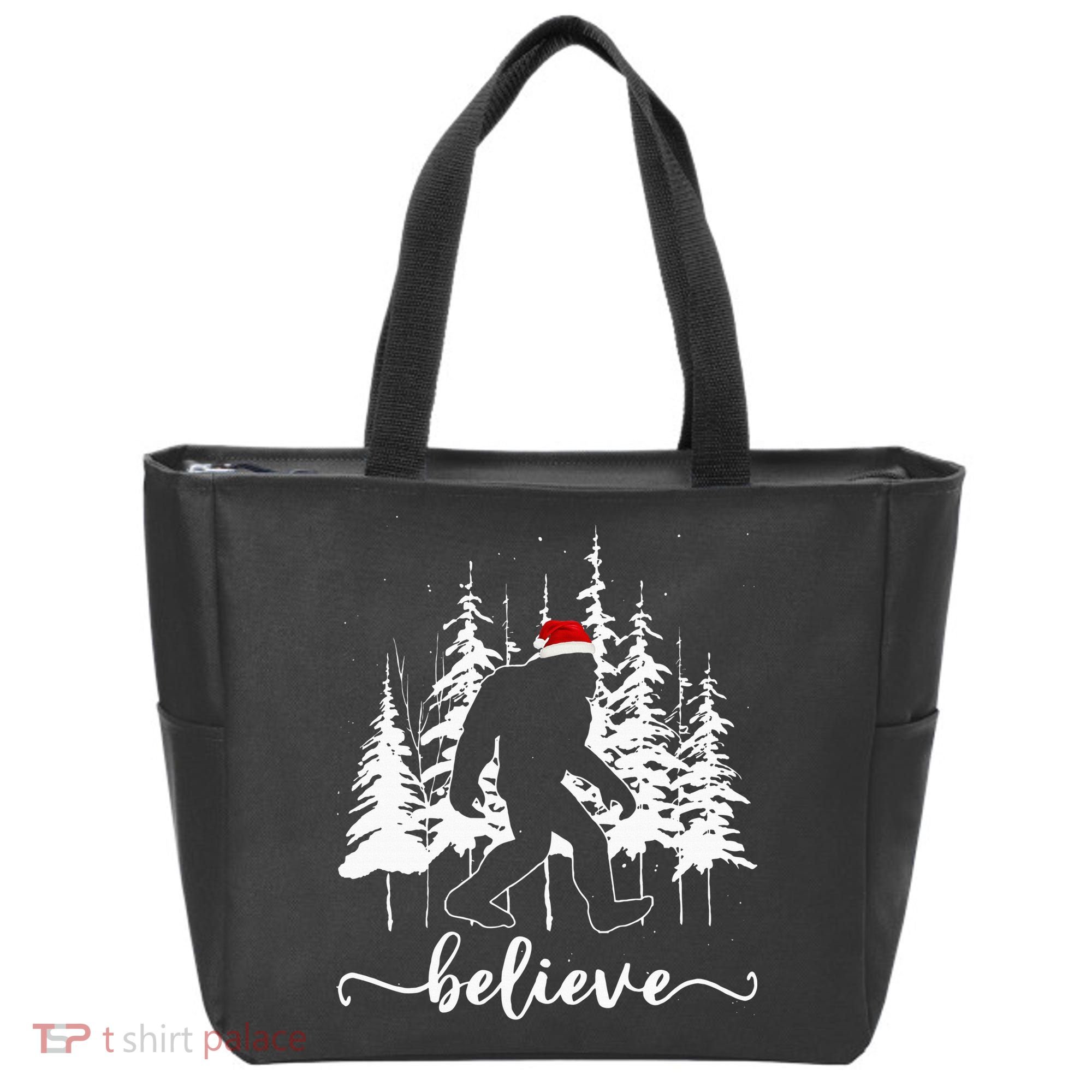 Believe Bigfoot Light Santa Squatch Christmas Tree Pajamas Tote Bag