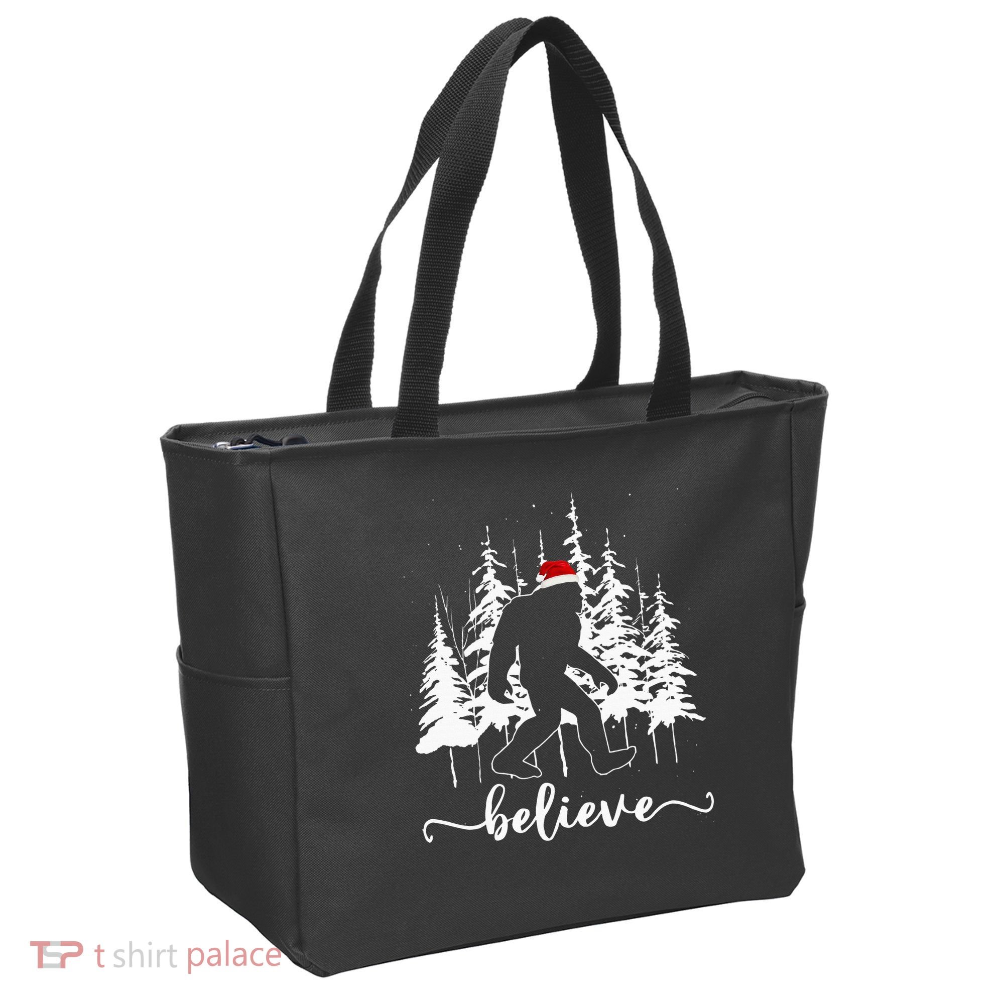 Believe Bigfoot Light Santa Squatch Christmas Tree Pajamas Tote Bag