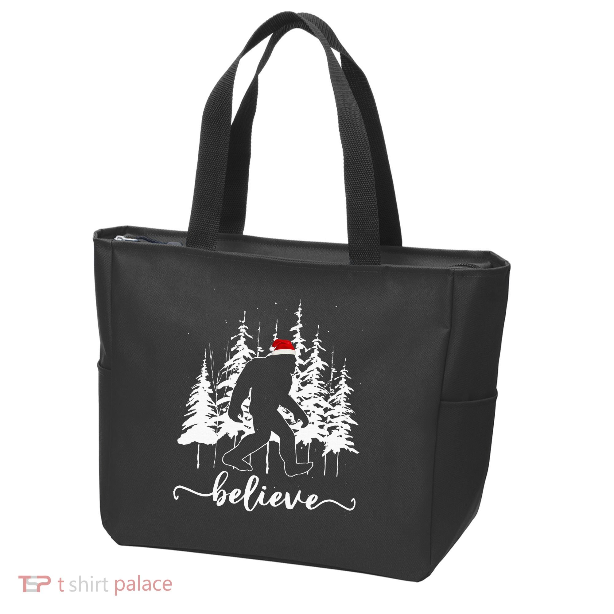 Believe Bigfoot Light Santa Squatch Christmas Tree Pajamas Tote Bag