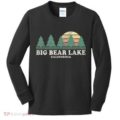 Big Bear Lake Ca Vintage Throwback Retro 70s Design Kids Long Sleeve Shirt