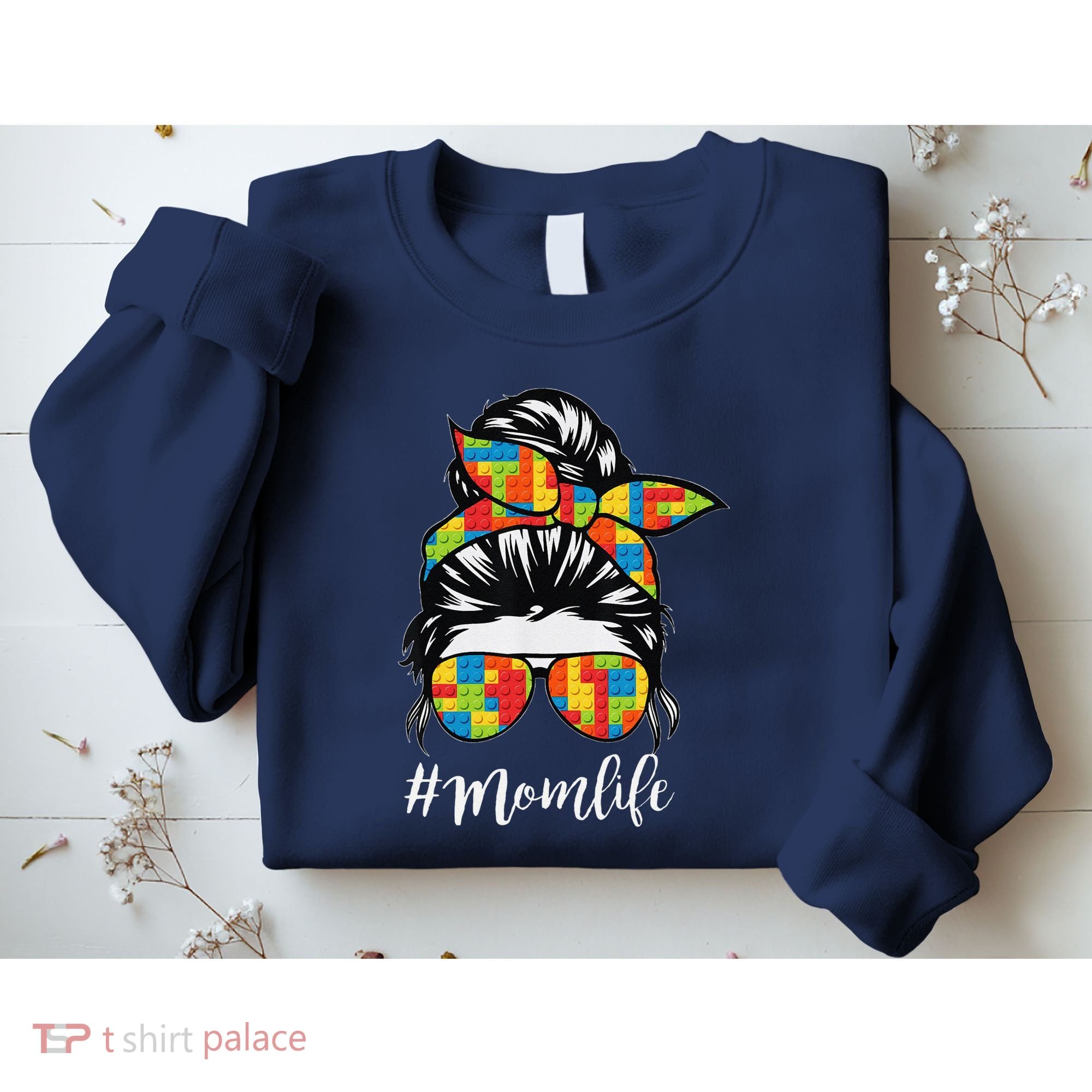 Building Block Messy Bun Mom Life Master Builder Mothers Day Sweatshirt