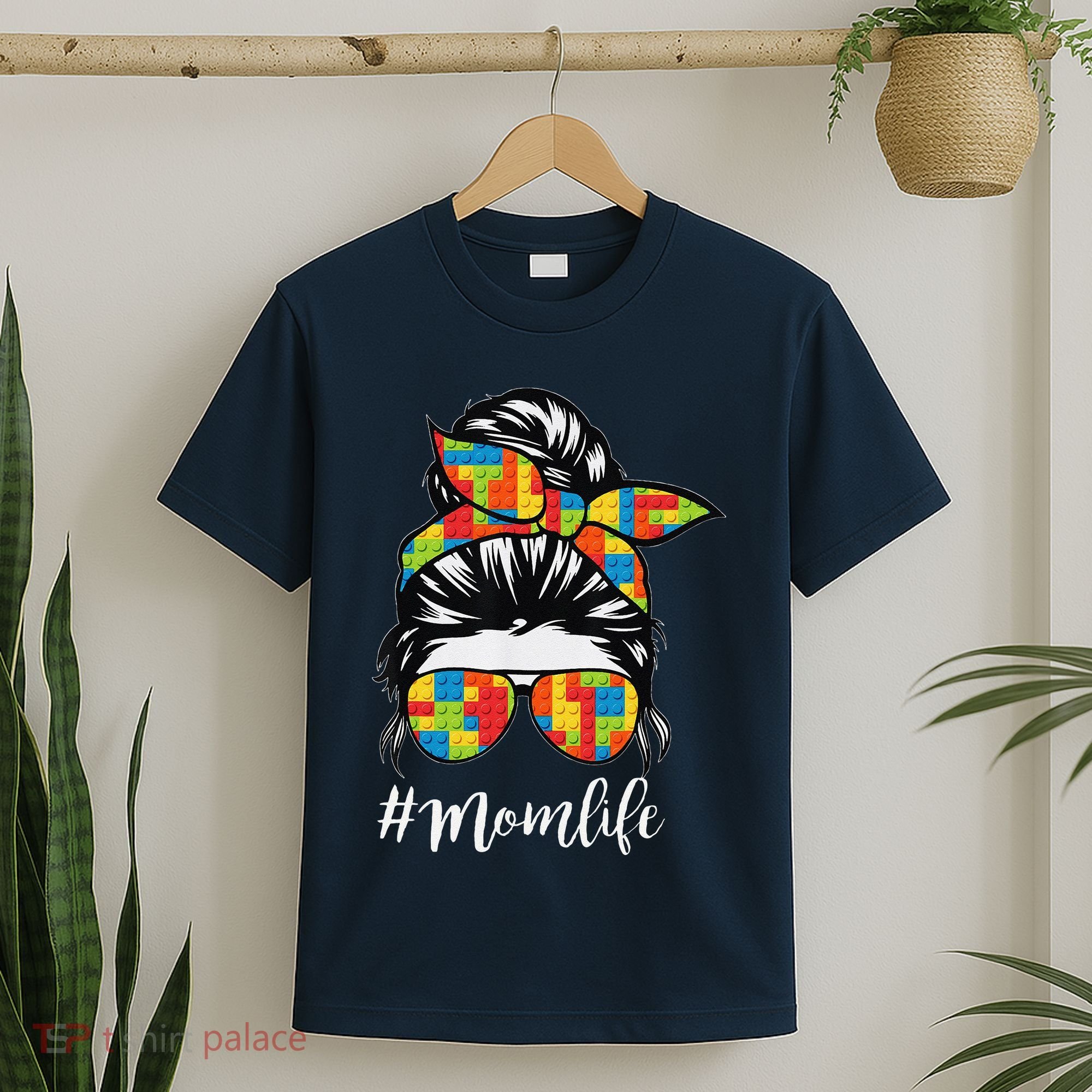Building Block Messy Bun Mom Life Master Builder Mothers Day T-Shirt