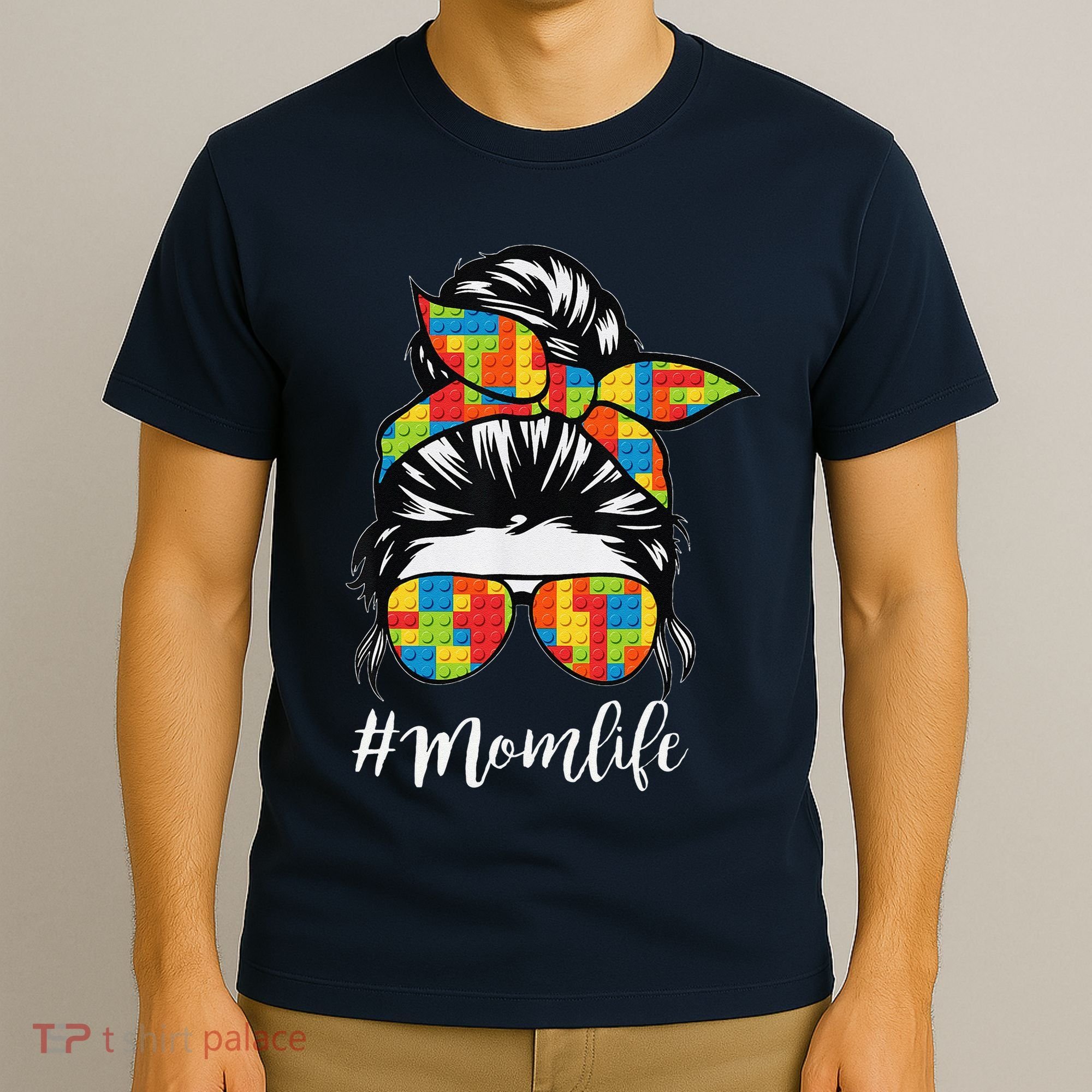 Building Block Messy Bun Mom Life Master Builder Mothers Day T-Shirt