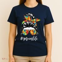 Building Block Messy Bun Mom Life Master Builder Mothers Day T-Shirt thumb 4