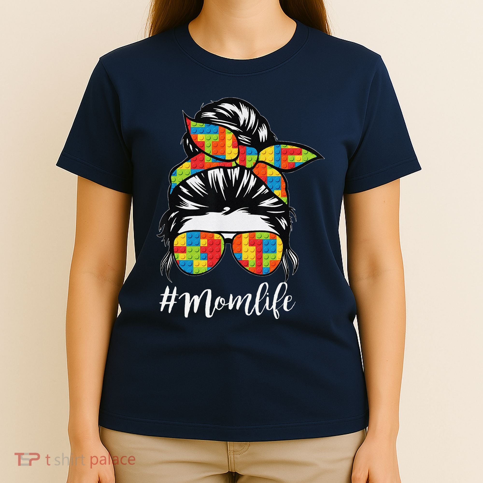 Building Block Messy Bun Mom Life Master Builder Mothers Day T-Shirt