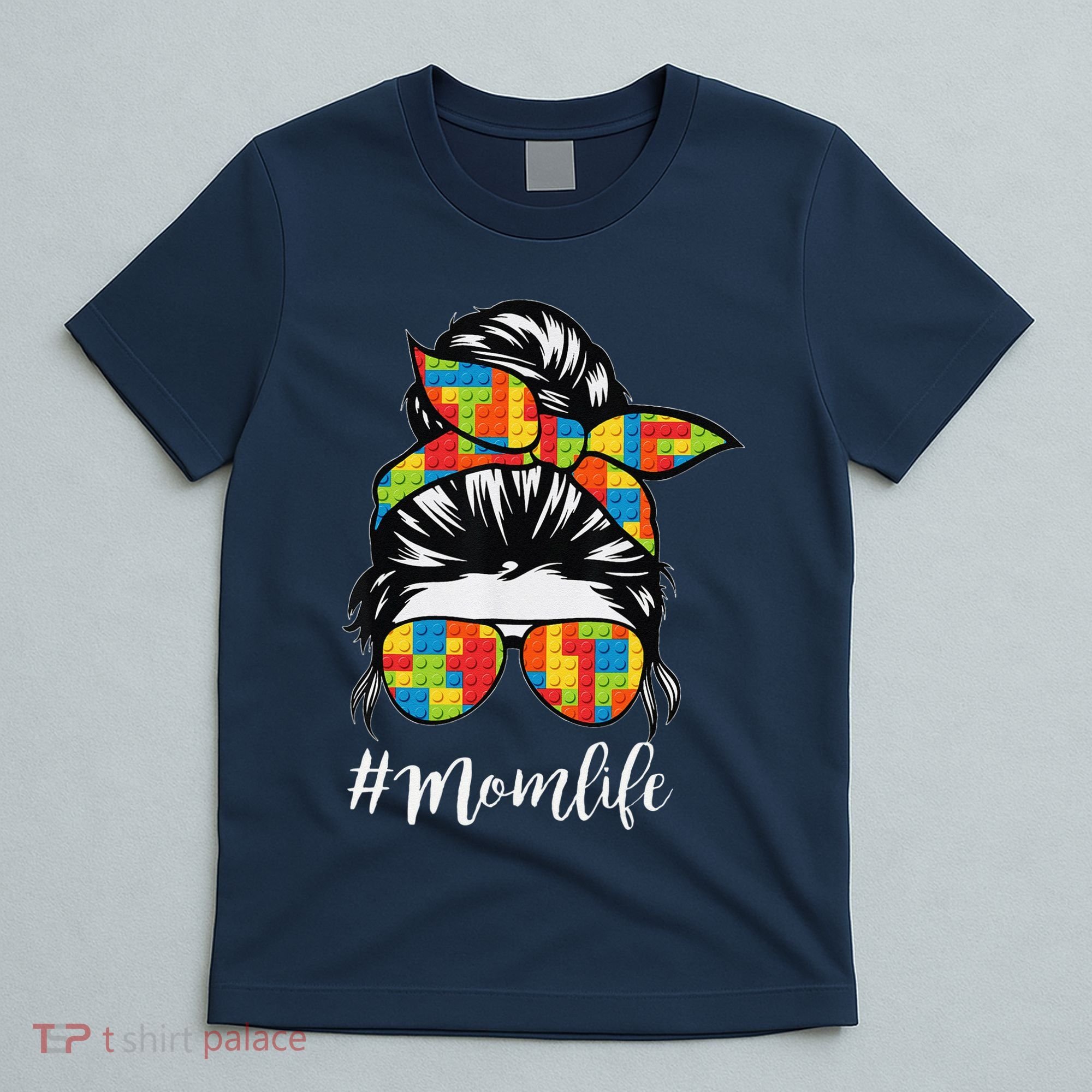 Building Block Messy Bun Mom Life Master Builder Mothers Day T-Shirt