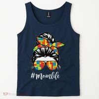 Building Block Messy Bun Mom Life Master Builder Mothers Day Tank Top thumb 2