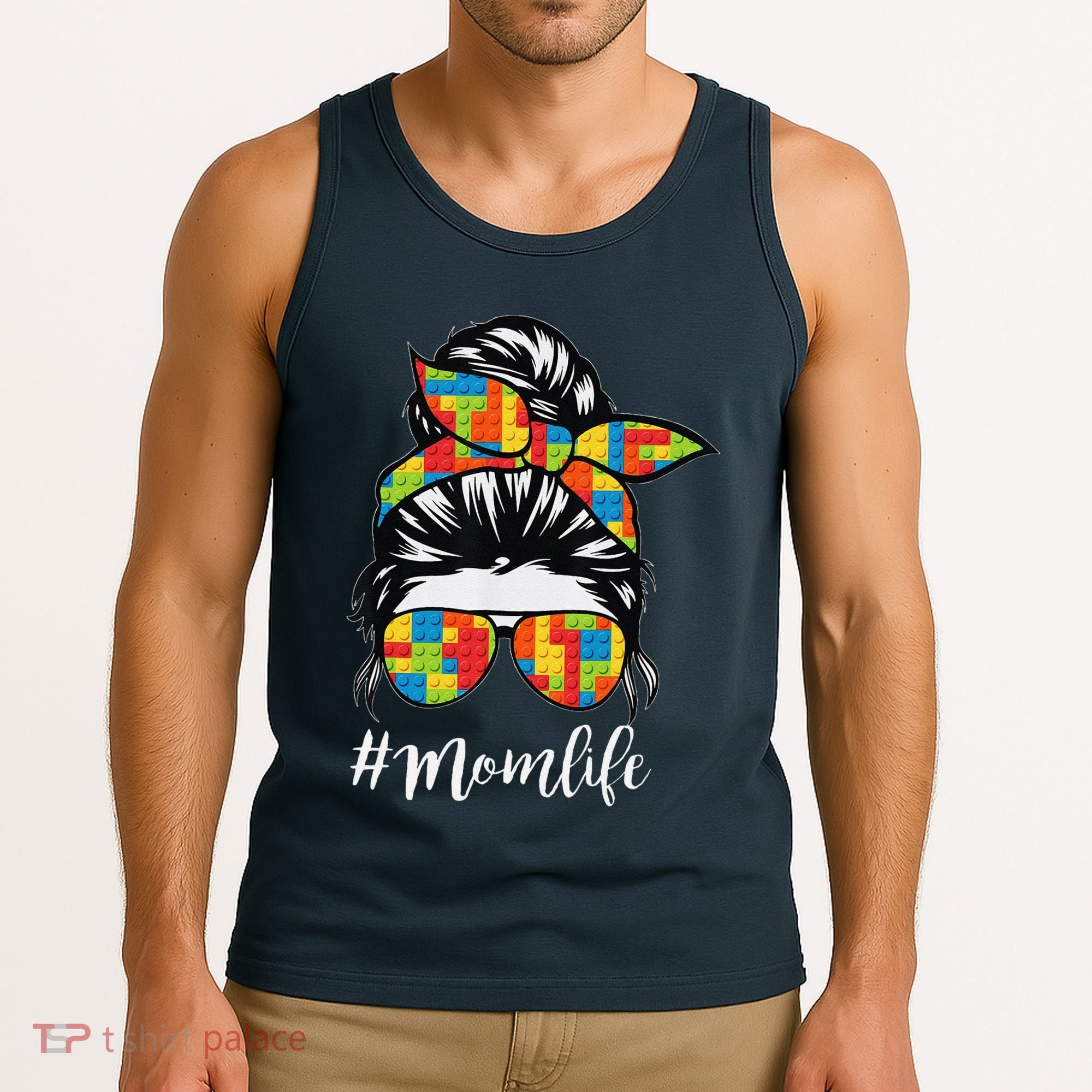 Building Block Messy Bun Mom Life Master Builder Mothers Day Tank Top