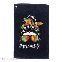 Building Block Messy Bun Mom Life Master Builder Mothers Day Golf Towel thumb 0