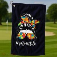 Building Block Messy Bun Mom Life Master Builder Mothers Day Golf Towel thumb 1