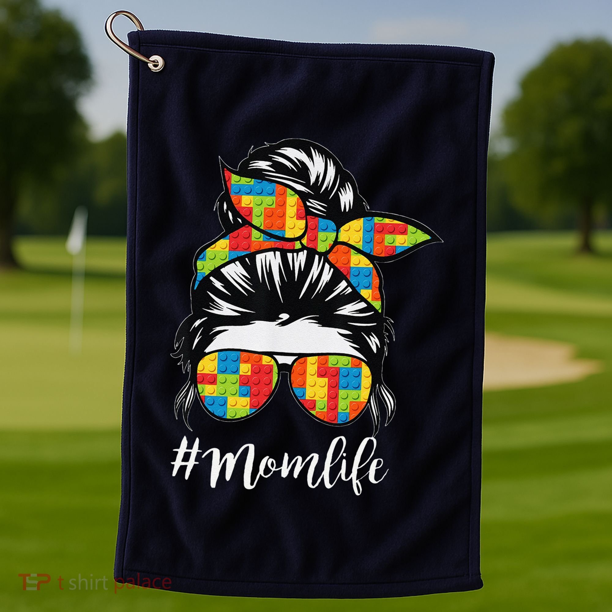 Building Block Messy Bun Mom Life Master Builder Mothers Day Golf Towel