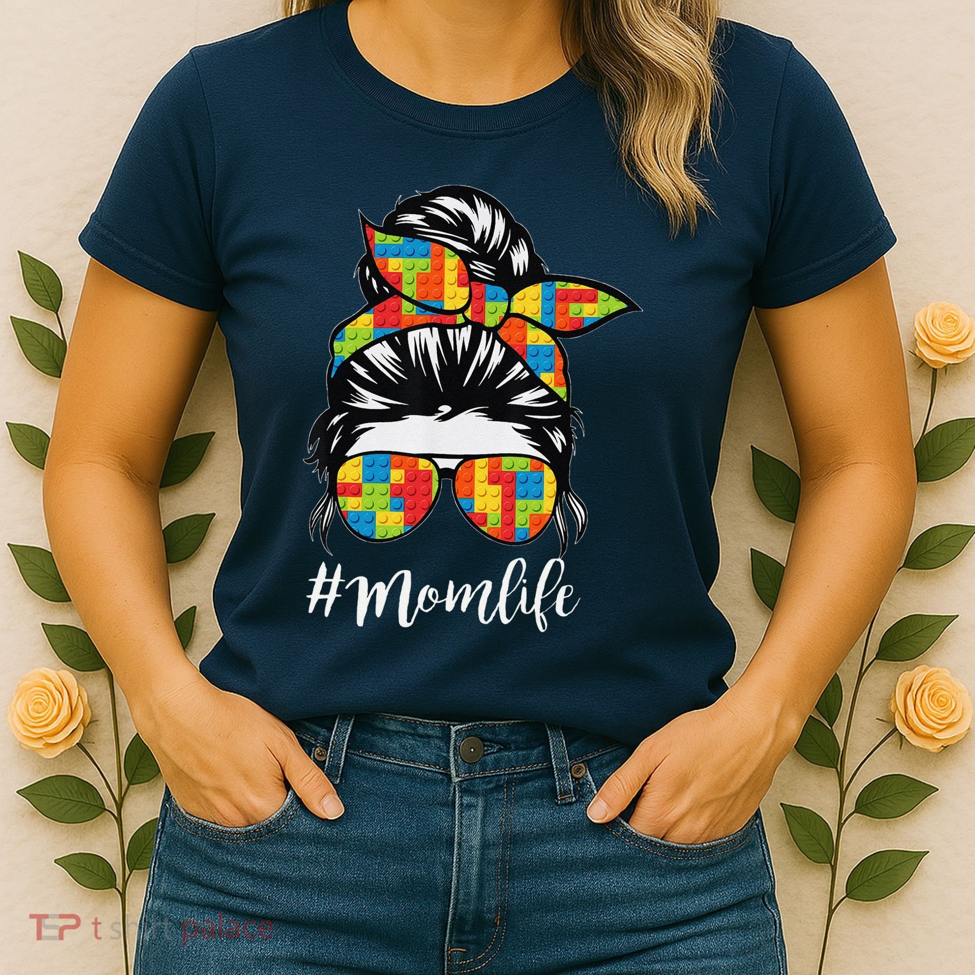 Building Block Messy Bun Mom Life Master Builder Mothers Day Women's T-Shirt