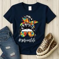 Building Block Messy Bun Mom Life Master Builder Mothers Day Women's T-Shirt thumb 3