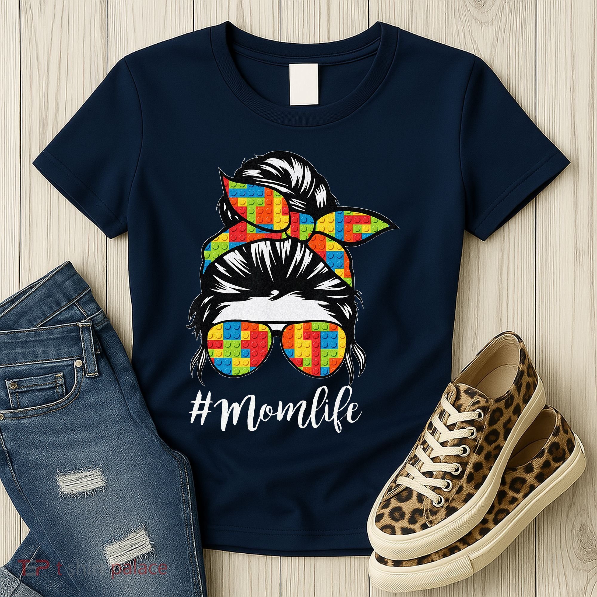 Building Block Messy Bun Mom Life Master Builder Mothers Day Women's T-Shirt