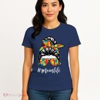 Building Block Messy Bun Mom Life Master Builder Mothers Day Women's T-Shirt thumb 4