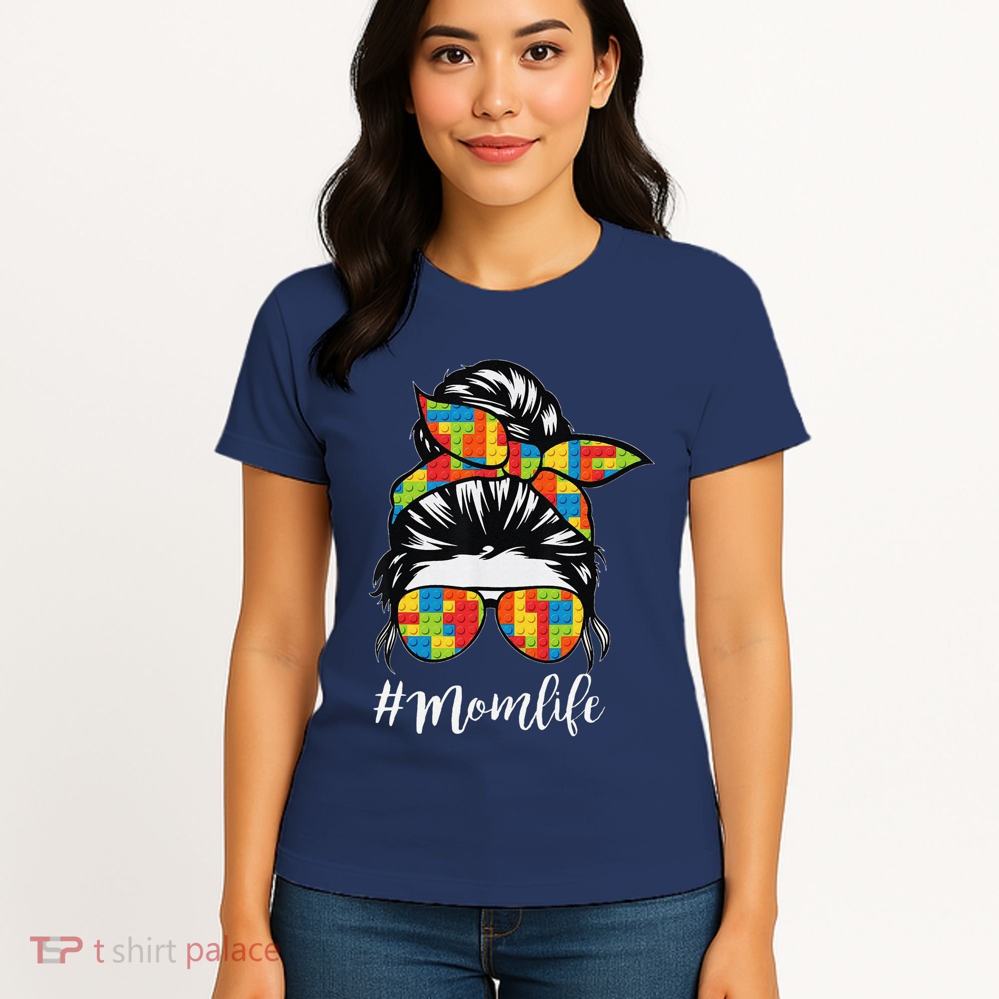 Building Block Messy Bun Mom Life Master Builder Mothers Day Women's T-Shirt