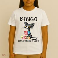 Bingo Because Murder Is Wrong Bingo Cat T-Shirt thumb 4