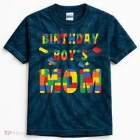 Building Block Mom Of Birthday Boy Kids Tie-Dye T-Shirt thumb 0