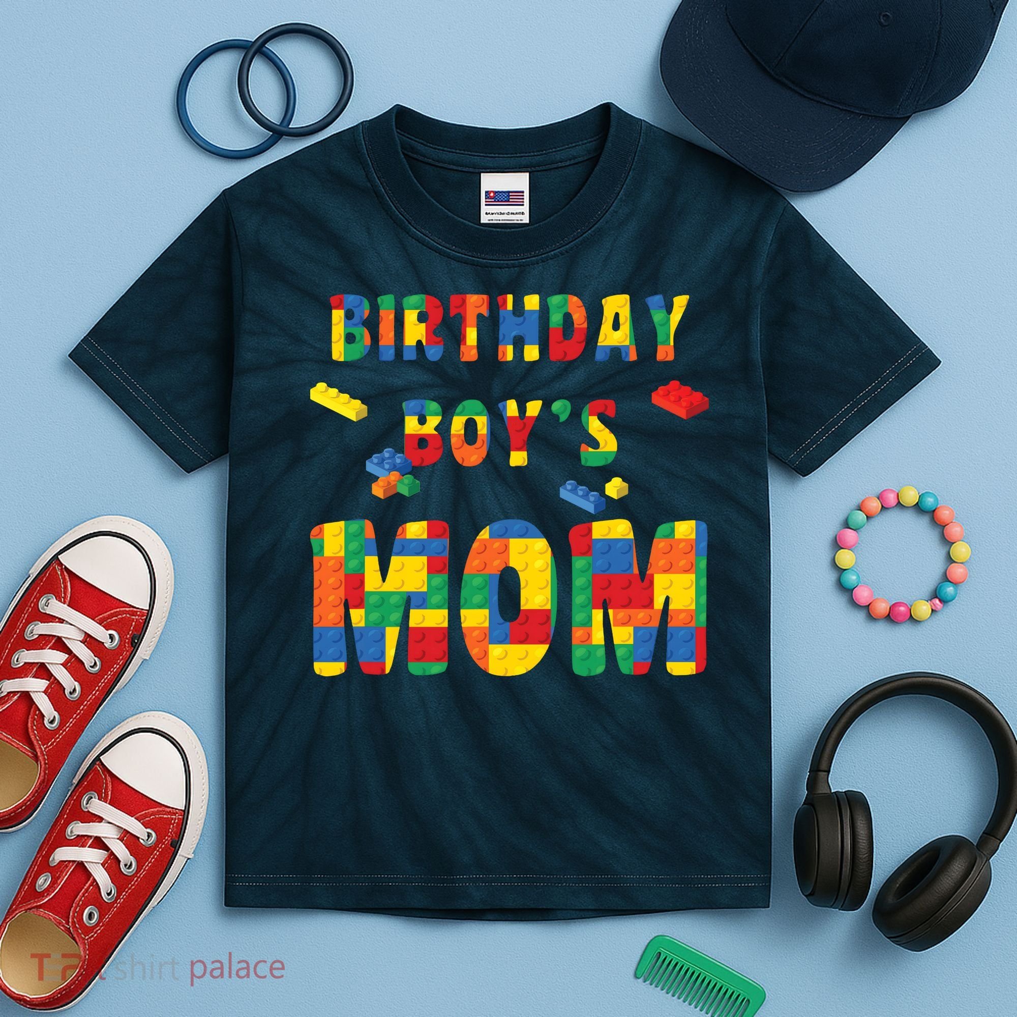 Building Block Mom Of Birthday Boy Kids Tie-Dye T-Shirt