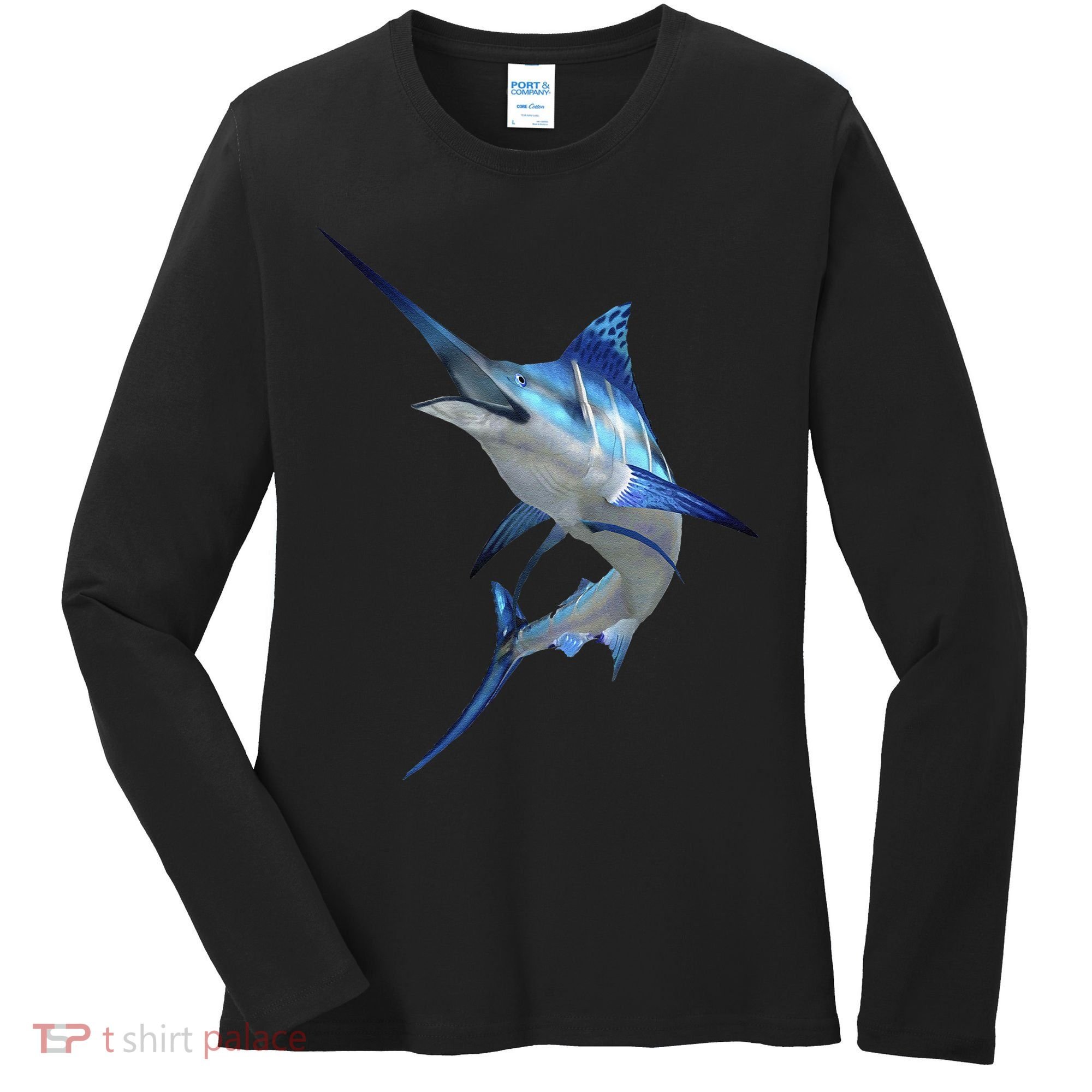Beautiful Blue Marlin Fishing Women's Long Sleeve Shirt