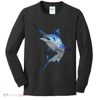 Beautiful Blue Marlin Fishing Kids Long Sleeve Shirt