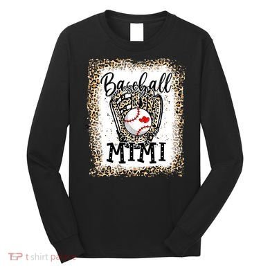 Bleached Baseball Mimi Leopard Game Day Baseball Mothers day Long Sleeve Shirt