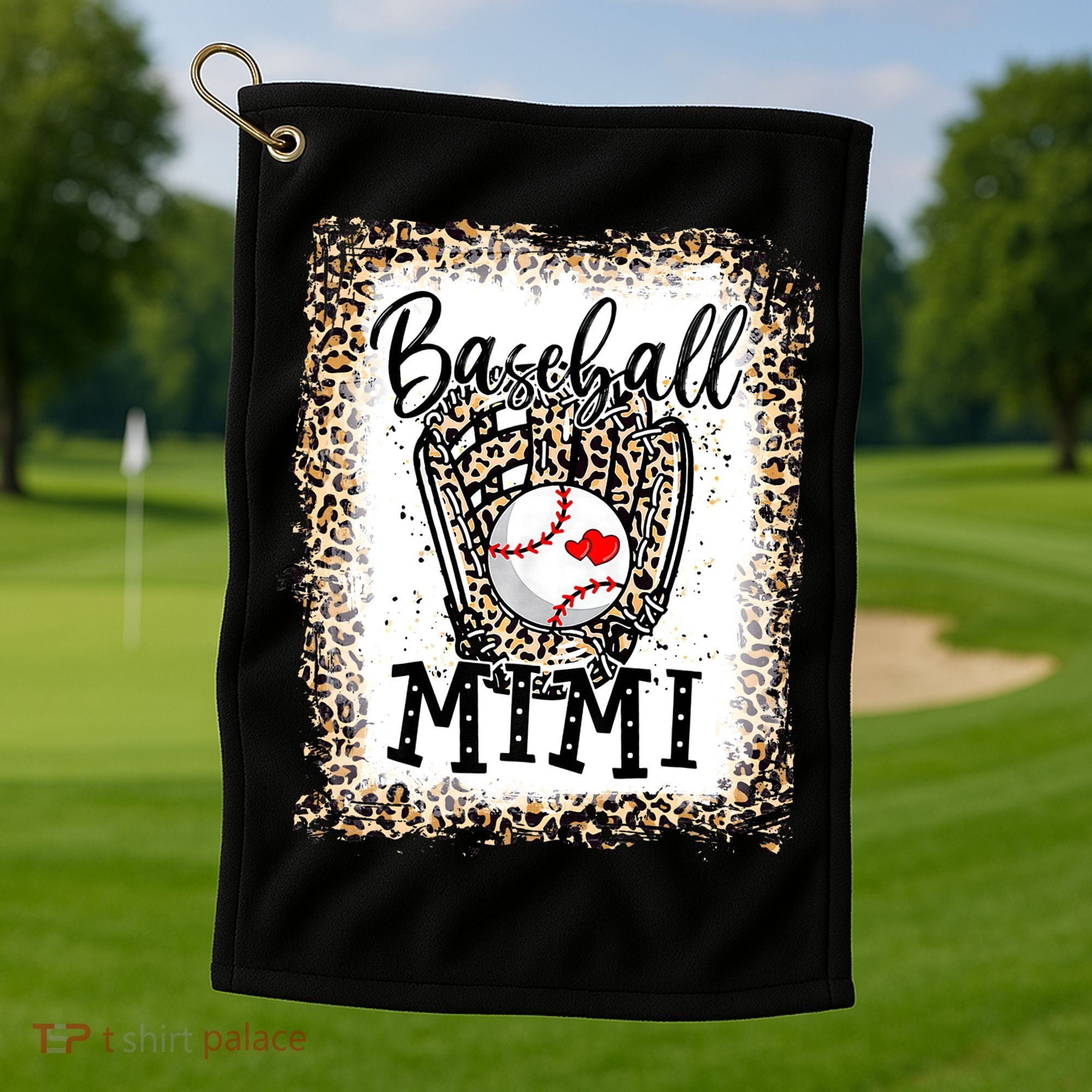 Bleached Baseball Mimi Leopard Game Day Baseball Mothers day Golf Towel