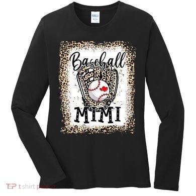 Bleached Baseball Mimi Leopard Game Day Baseball Mothers day Women's Long Sleeve Shirt