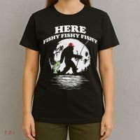Bigfoot Bass Night Fishing! Here Fishy Bassquatch Sasquatch T-Shirt thumb 4