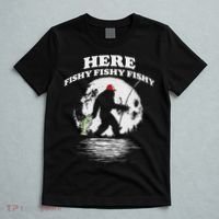 Bigfoot Bass Night Fishing! Here Fishy Bassquatch Sasquatch T-Shirt thumb 5