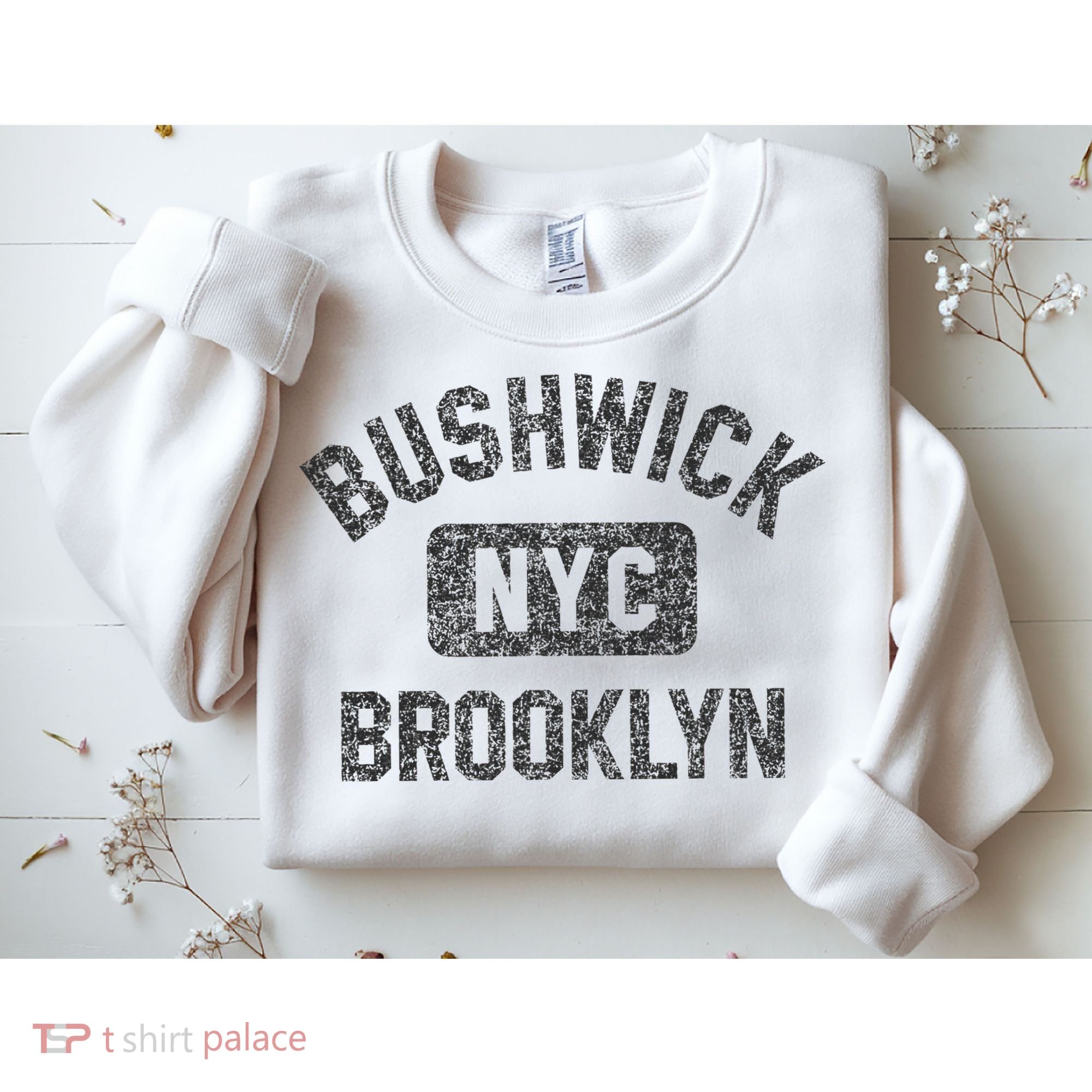 Bushwick Brooklyn Nyc Gym Style Black W Distress Black Print Sweatshirt