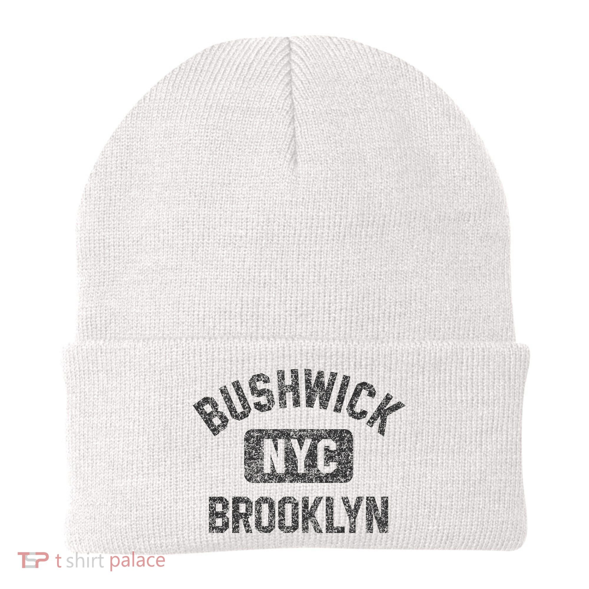 Bushwick Brooklyn Nyc Gym Style Black W Distress Black Print Beanie