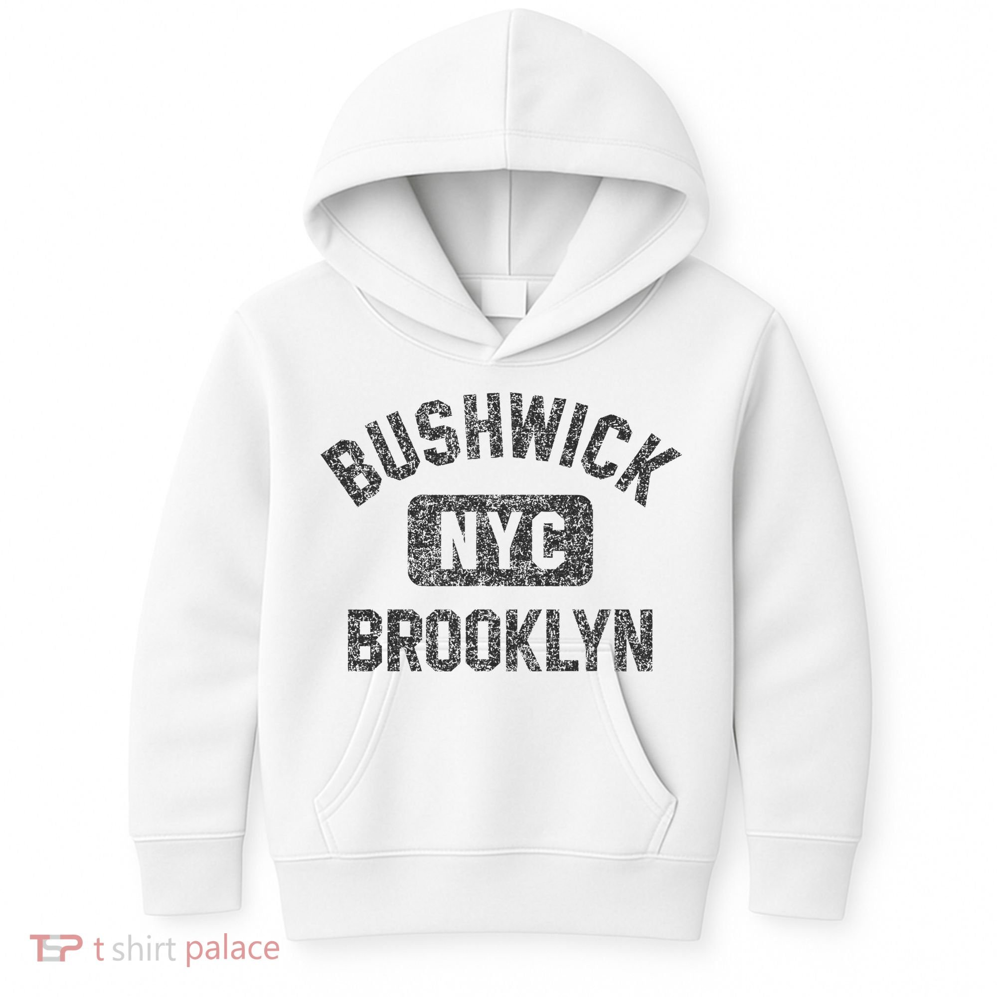 Bushwick Brooklyn Nyc Gym Style Black W Distress Black Print Kids Hoodie