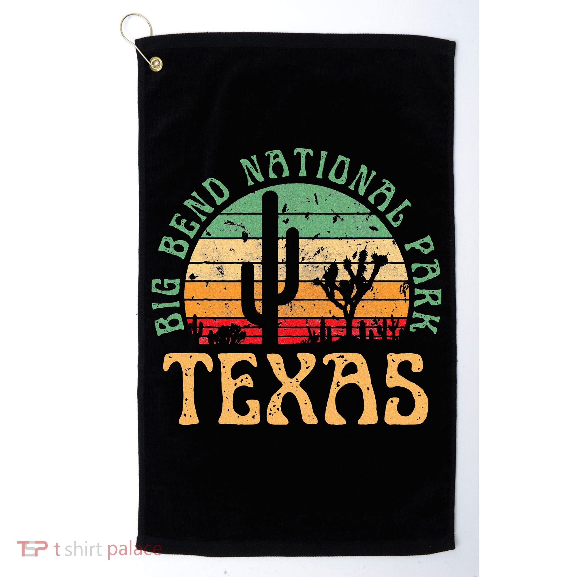Big Bend National Park Texas Desert Hiking Retro Sunset Golf Towel
