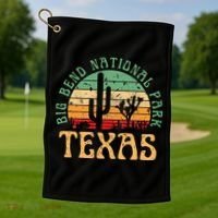Big Bend National Park Texas Desert Hiking Retro Sunset Golf Towel thumb 1