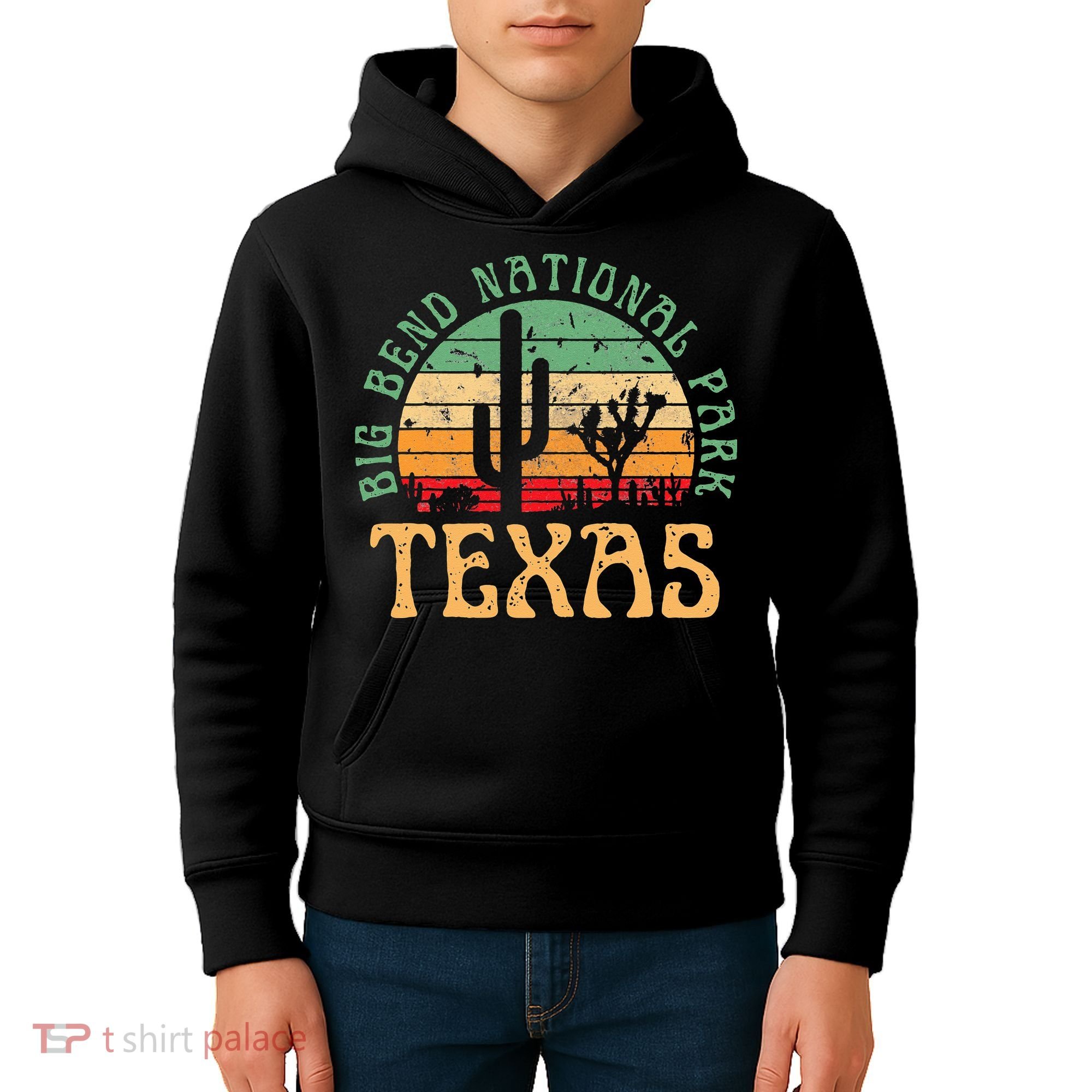 Big Bend National Park Texas Desert Hiking Retro Sunset Kids Hoodie