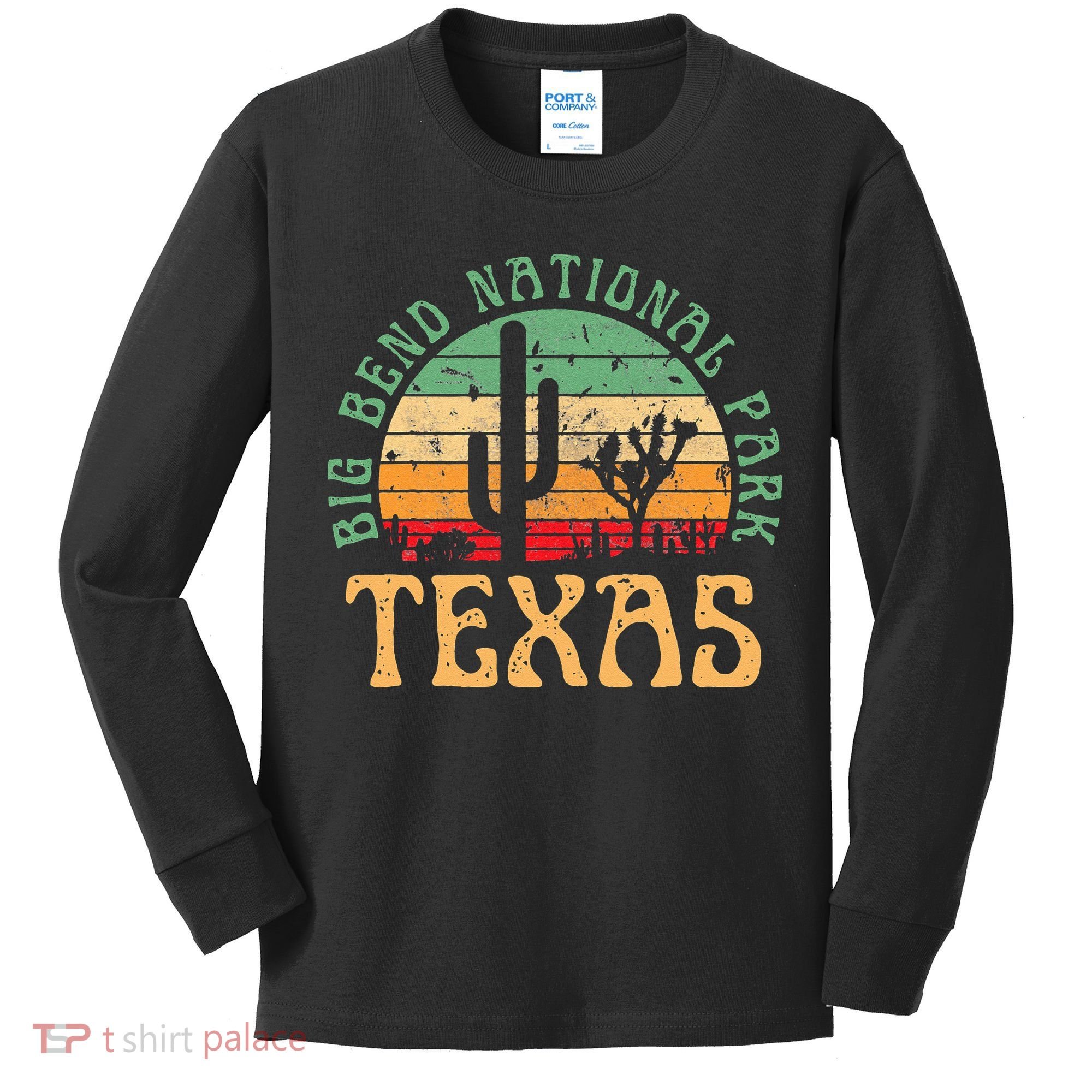 Big Bend National Park Texas Desert Hiking Retro Sunset Kids Long Sleeve Shirt